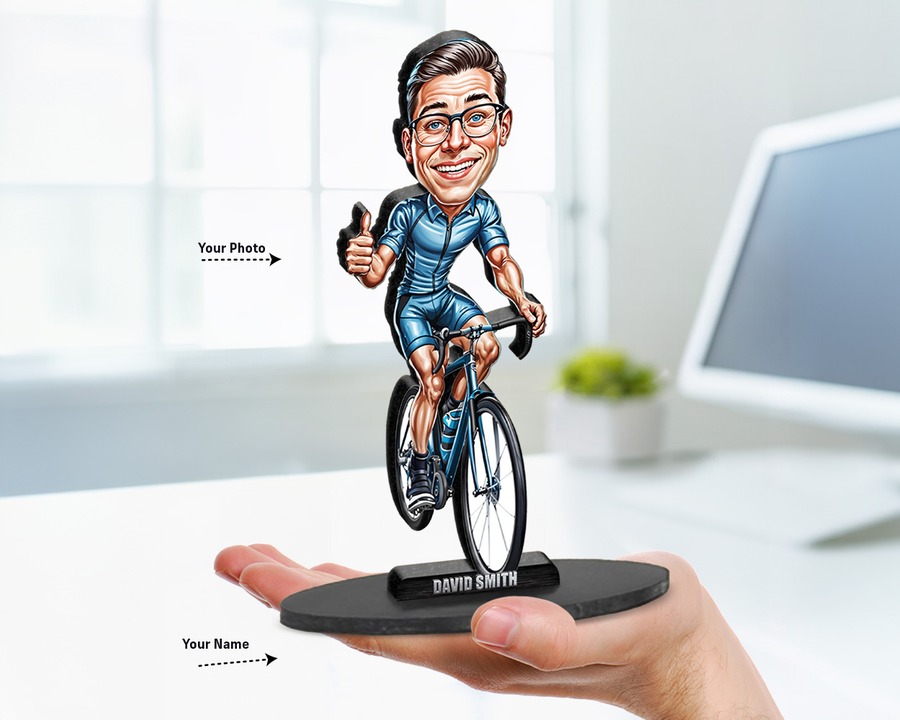 Cyclist (Male) figurine — custom personalized Sport gift, premium wood 8 inches