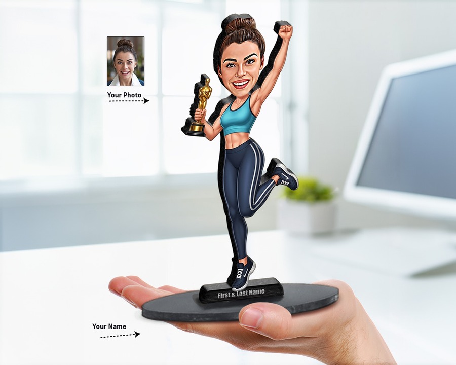 Fitness Coach figurine — custom personalized Sport gift, premium wood 8 inches