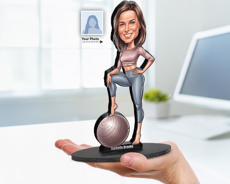 Fitness (Female) figurine — custom personalized Sport gift, premium wood 8 inches