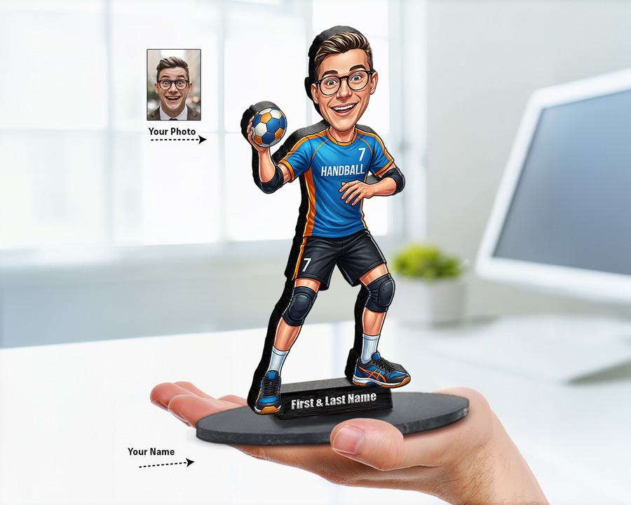 Handball Player figurine — custom personalized Sport gift, premium wood 8 inches