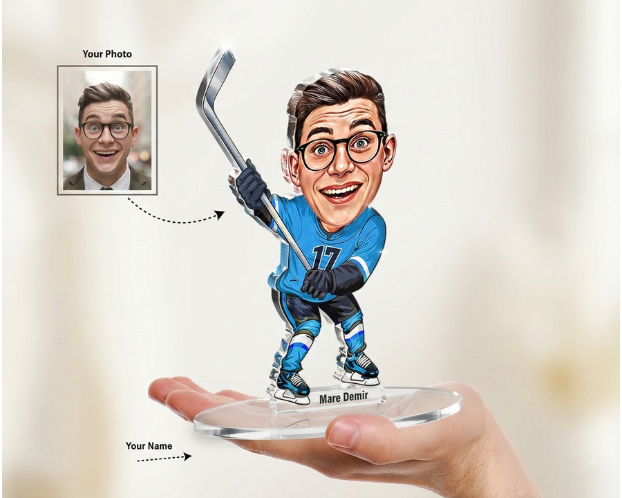Hockey Player figurine — custom personalized Sport gift, premium wood 8 inches