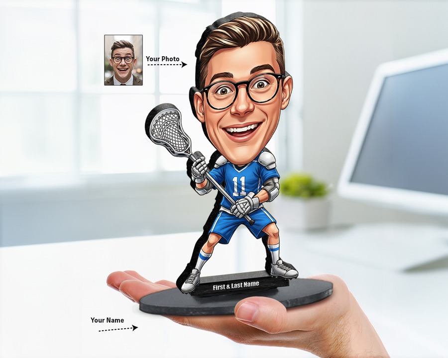 Lacrosse Player figurine — custom personalized Sport gift, premium wood 8 inches