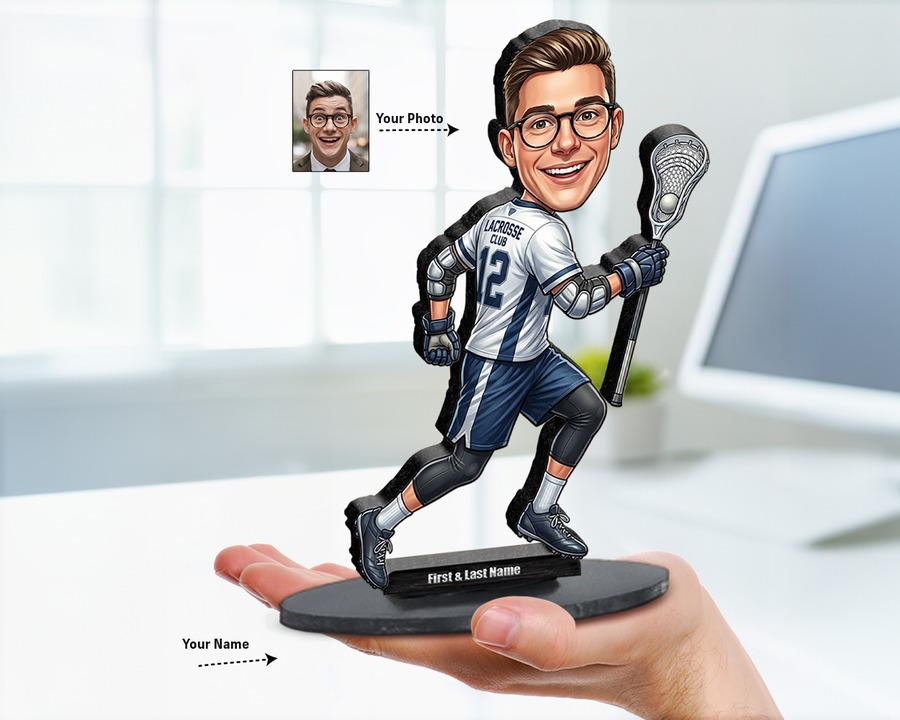 Lacrosse Player figurine — custom personalized Sport gift, premium wood 8 inches