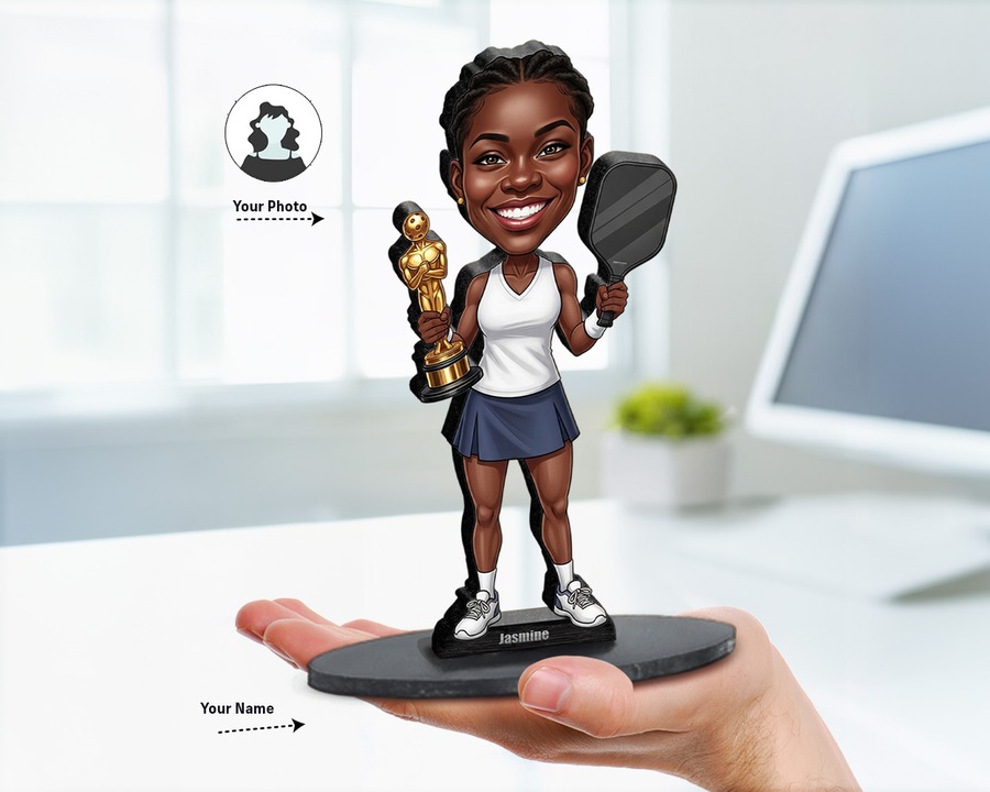 Pickleball Player figurine — custom personalized Sport gift, premium wood 8 inches