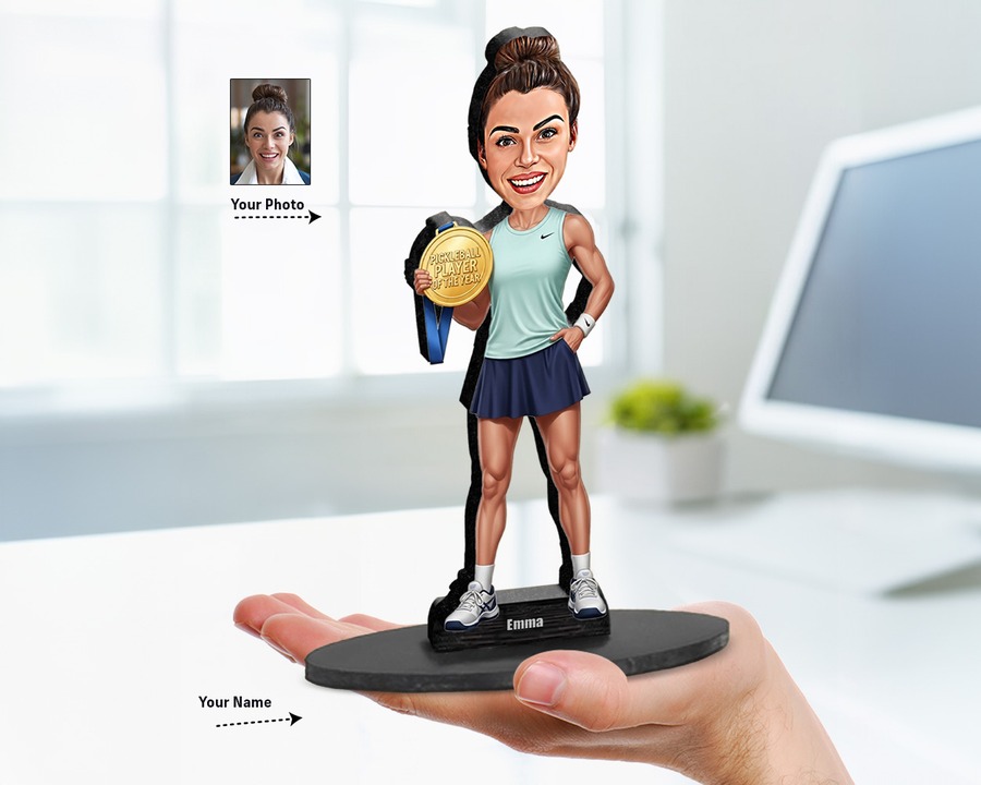 Pickleball Player (Female) figurine — custom personalized Sport gift, premium wood 8 inches