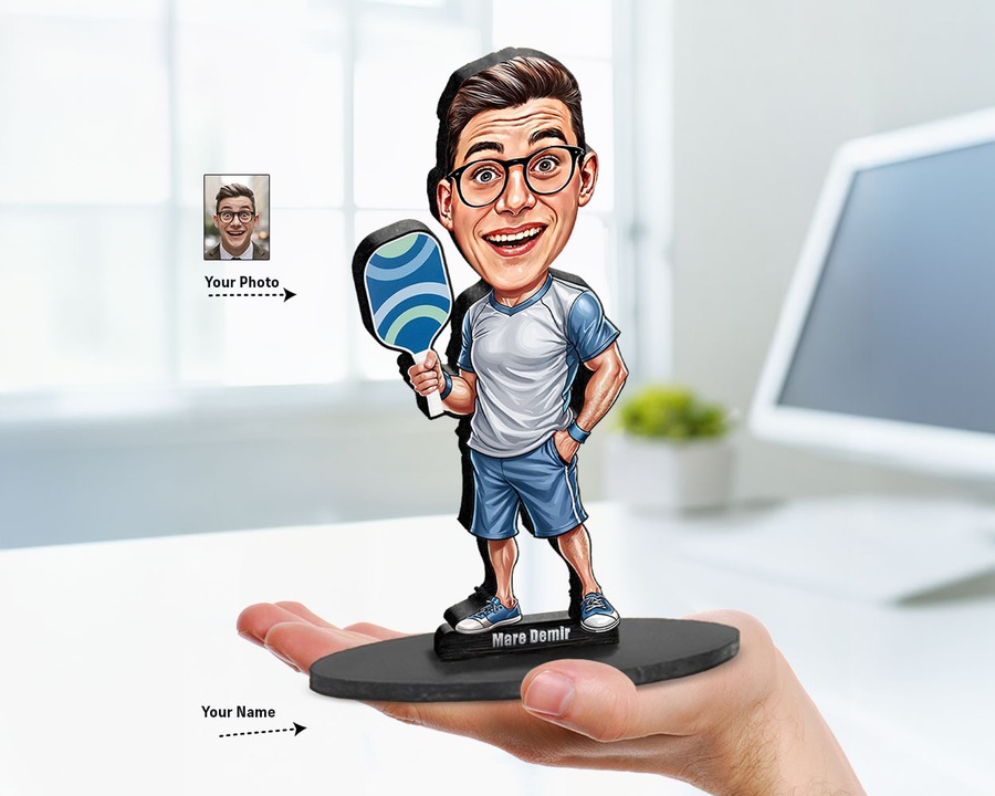 Pickleball Player (Male) figurine — custom personalized Sport gift, premium wood 8 inches
