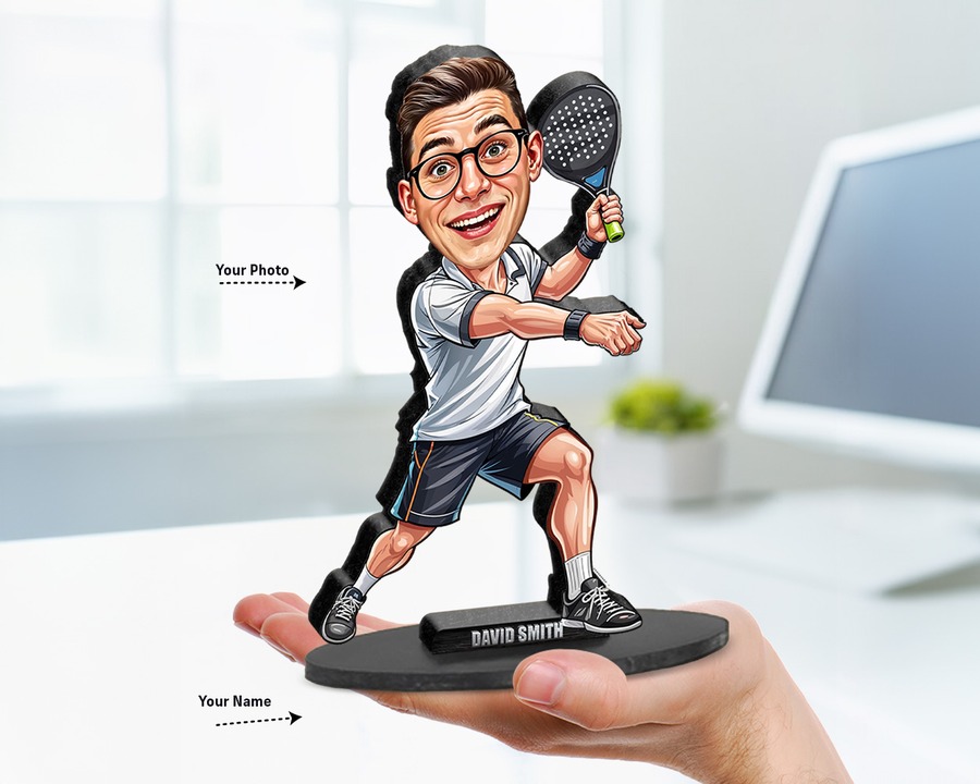 Pickleball Player (Male) figurine — custom personalized Sport gift, premium wood 8 inches