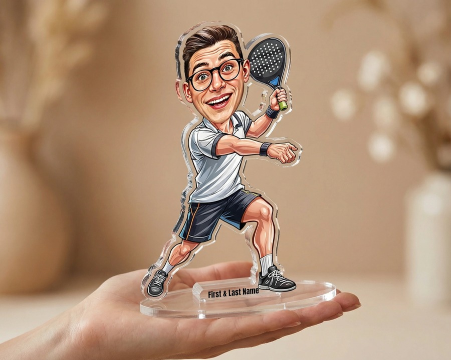 Pickleball Player (Male) figurine — custom personalized Sport gift, premium wood 8 inches
