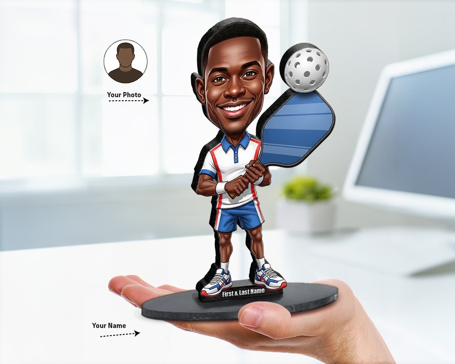 Pickleball Player (Male) figurine — custom personalized Sport gift, premium wood 8 inches