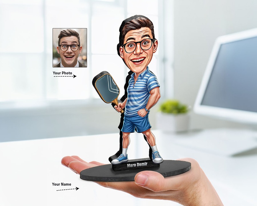Pickleball Player (Male) figurine — custom personalized Sport gift, premium wood 8 inches