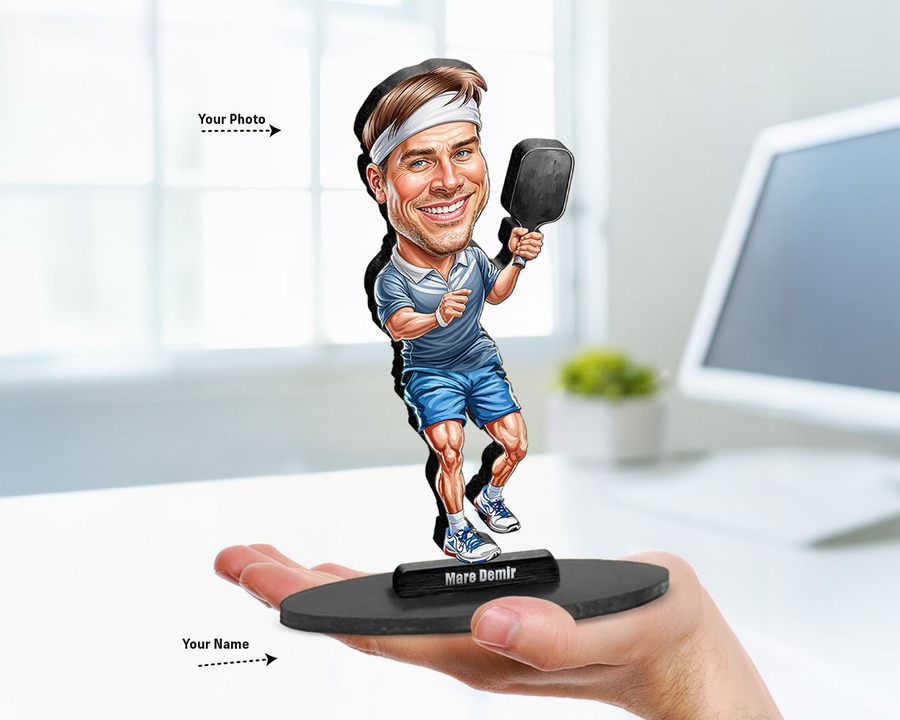 Pickleball Player (Male) figurine — custom personalized Sport gift, premium wood 8 inches