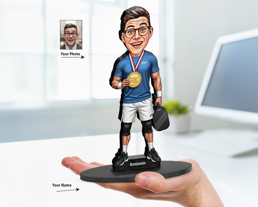 Pickleball Player (Male) figurine — custom personalized Sport gift, premium wood 8 inches