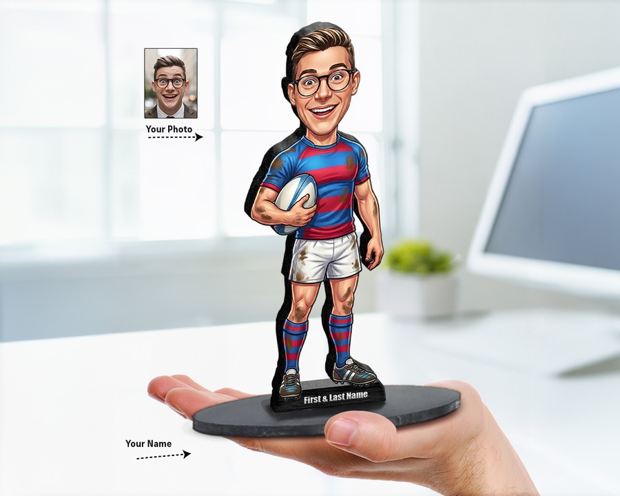 Rugby Player figurine — custom personalized Sport gift, premium wood 8 inches