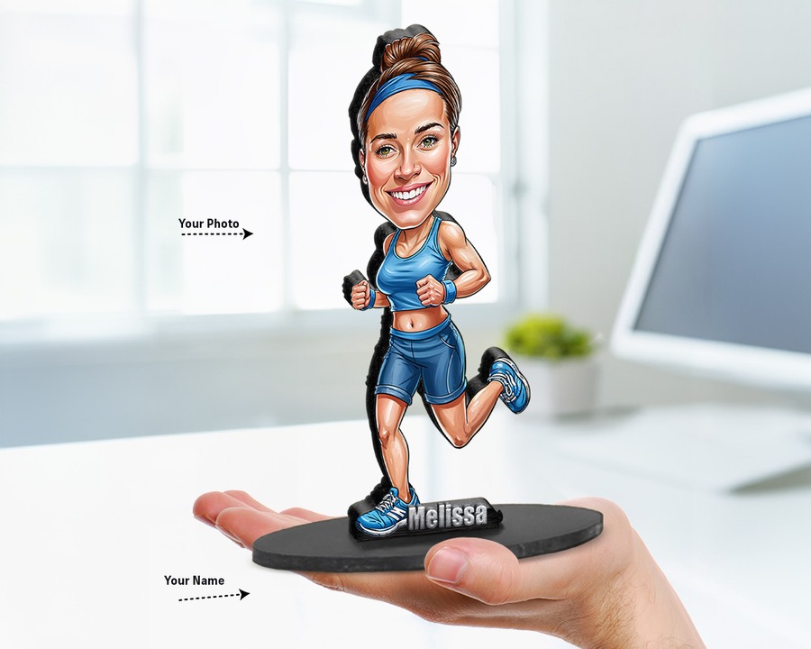 Runner (Female) figurine — custom personalized Sport gift, premium wood 8 inches