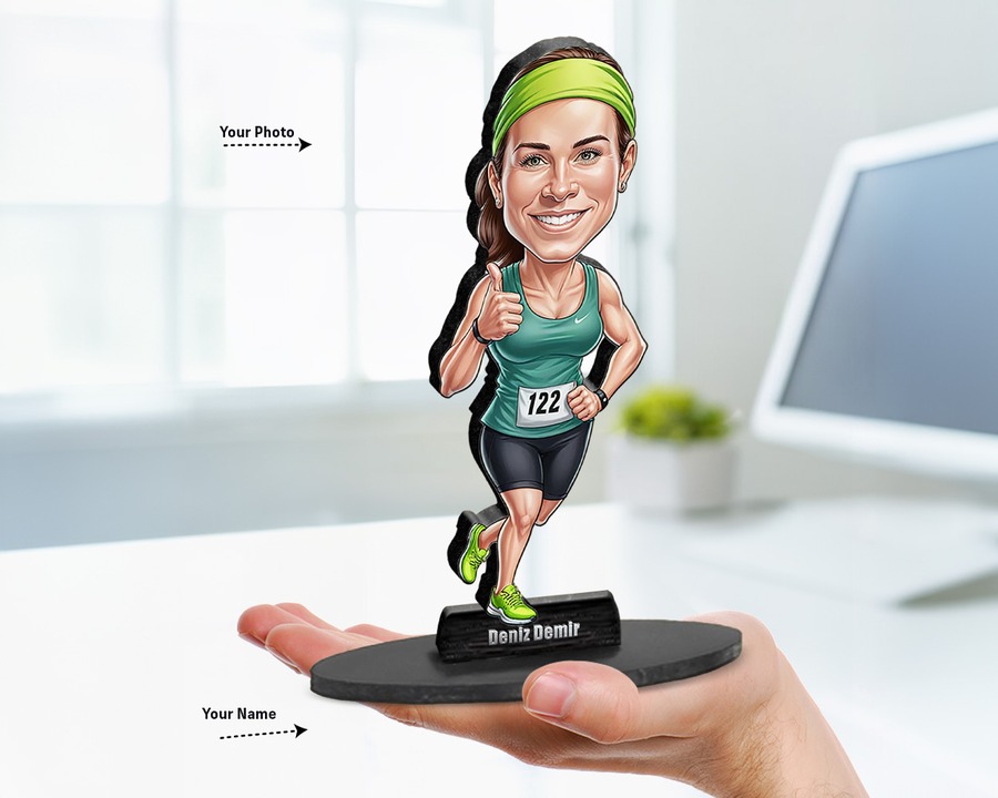Runner (Female) figurine — custom personalized Sport gift, premium wood 8 inches
