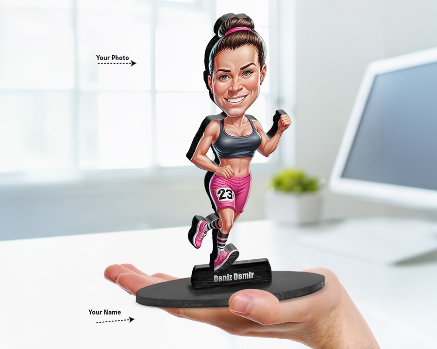 Runner (Female) figurine — custom personalized Sport gift, premium wood 8 inches