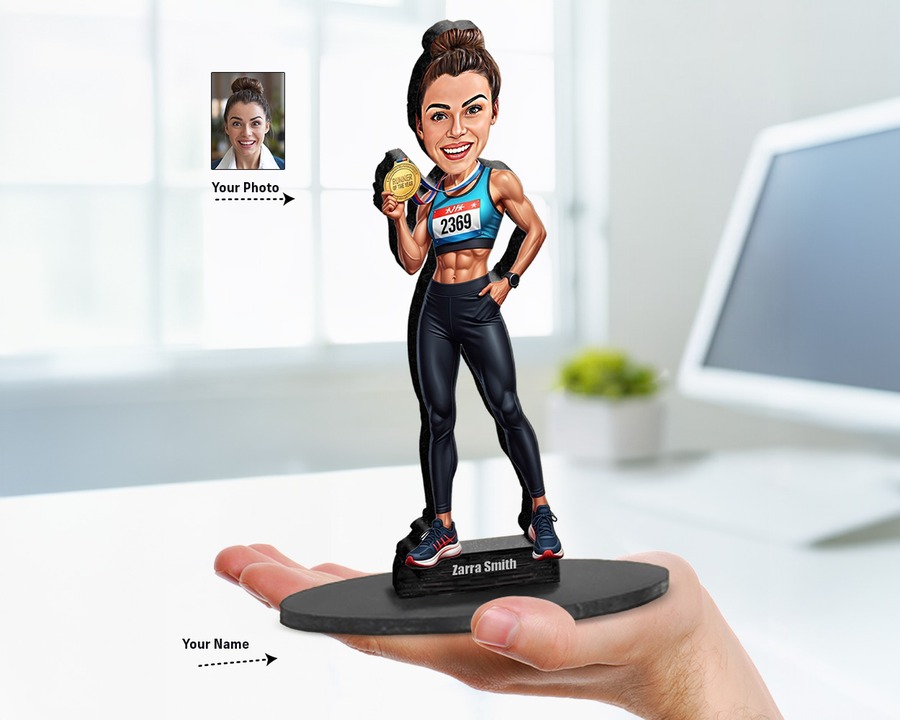Runner (Female) figurine — custom personalized Sport gift, premium wood 8 inches