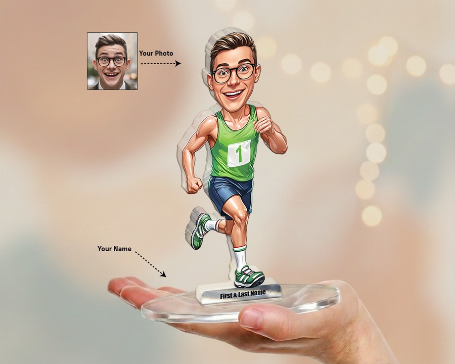 Runner (Male) figurine — custom personalized Sport gift, premium wood 8 inches