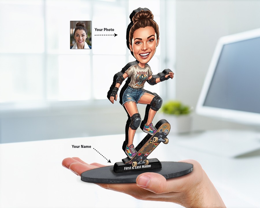Skateboarder figurine — custom personalized Sport gift, premium wood 8 inches
