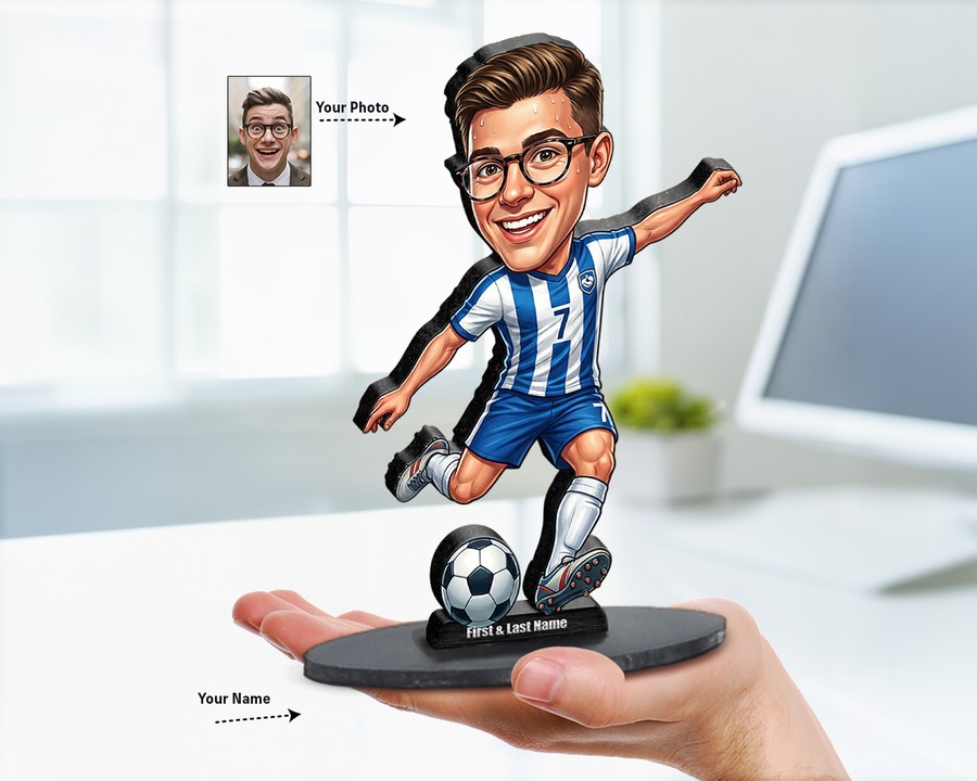 Soccer Player figurine — custom personalized Sport gift, premium wood 8 inches