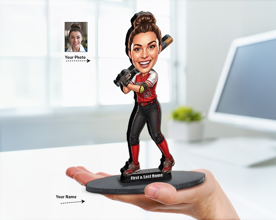 Softball Player figurine — custom personalized Sport gift, premium wood 8 inches