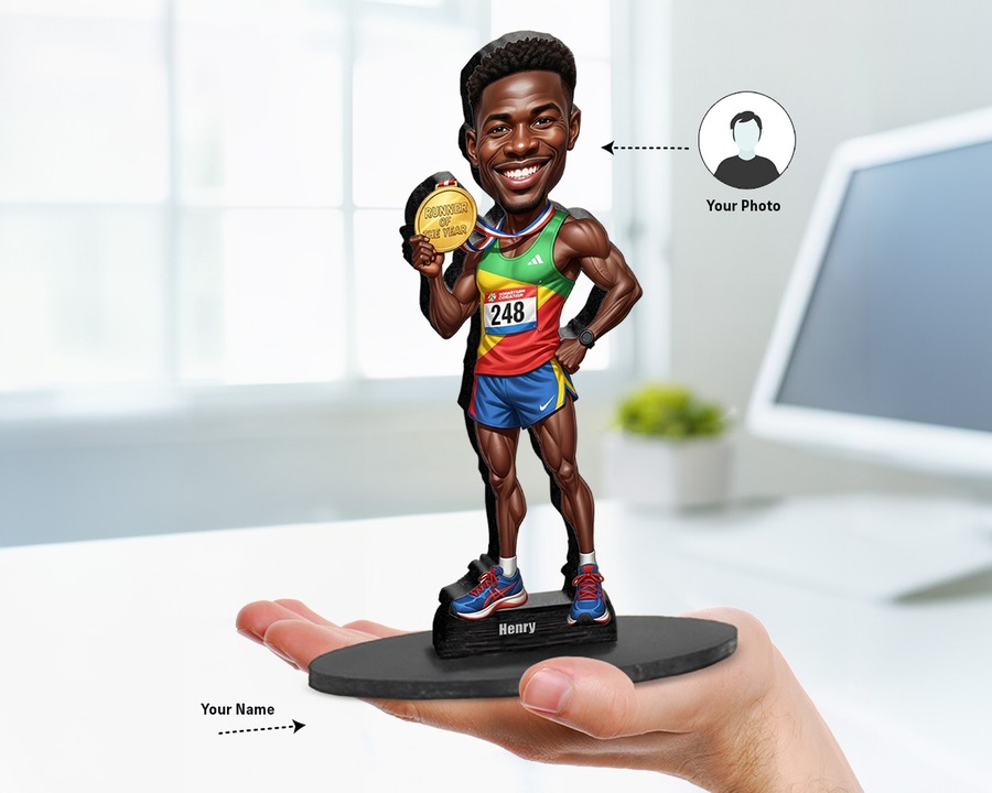 Sprinter (Male) figurine — custom personalized Sport gift, premium wood 8 inches