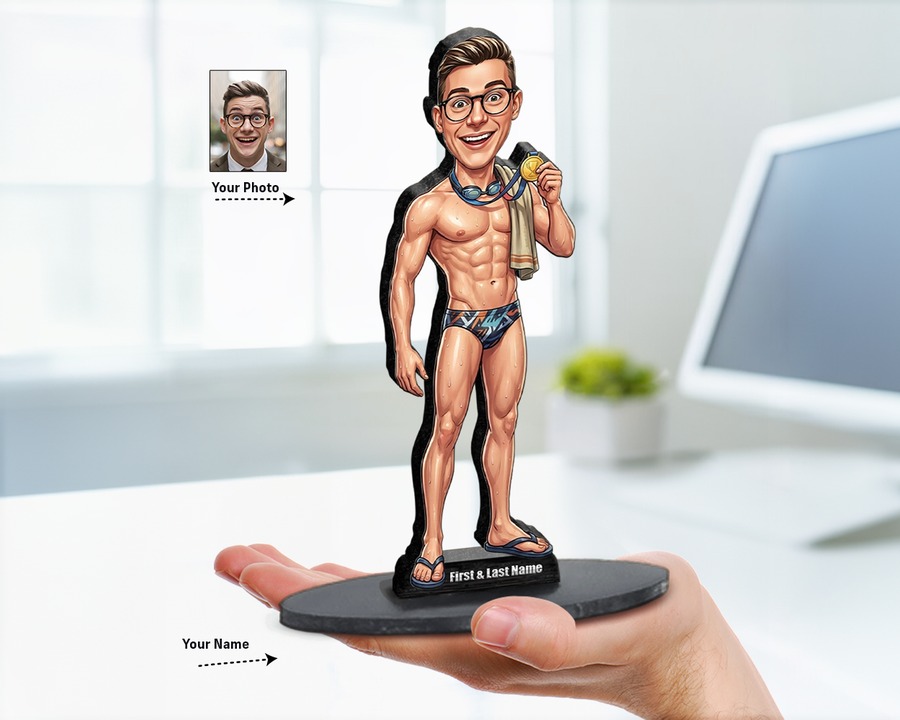 Swimmer figurine — custom personalized Sport gift, premium wood 8 inches