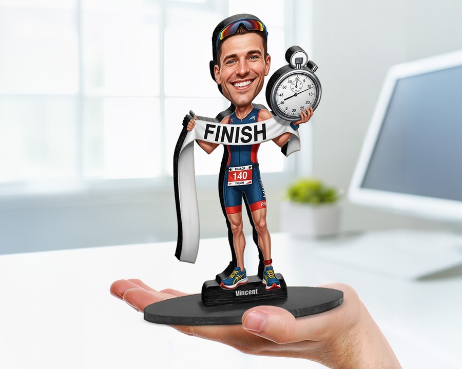 Triathlete figurine — custom personalized Sport gift, premium wood 8 inches