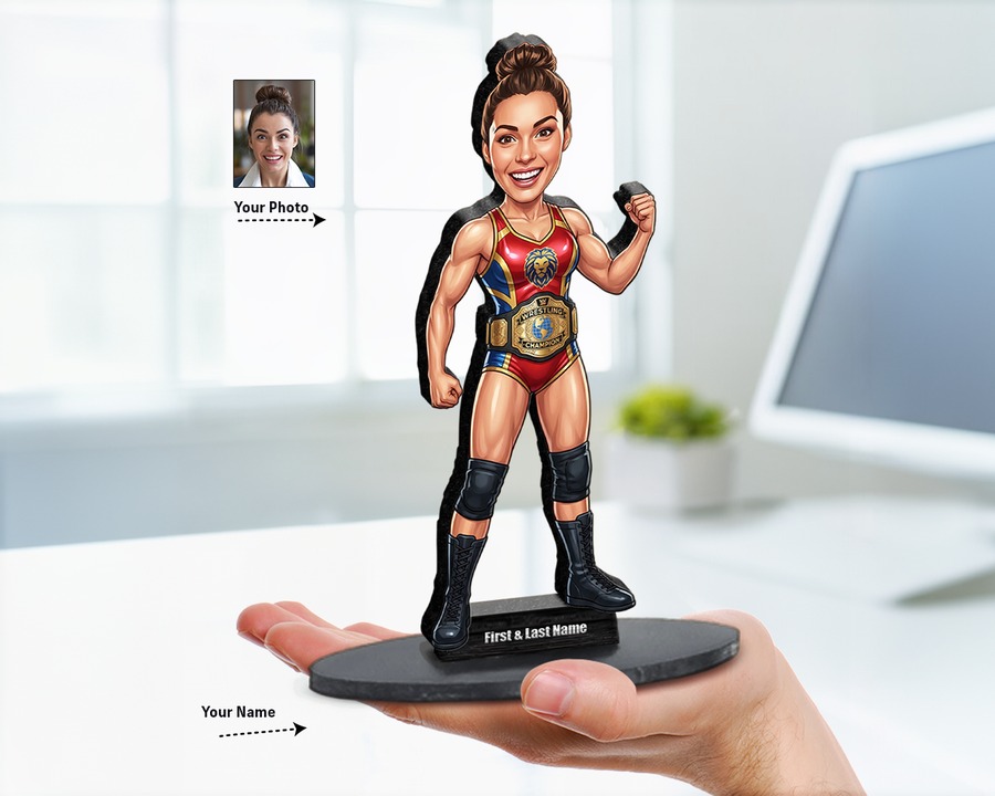 Wrestler figurine — custom personalized Sport gift, premium wood 8 inches