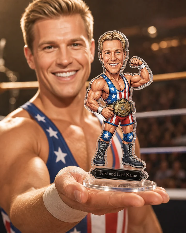 Wrestler (Male) figurine — custom personalized Sport gift, premium wood 8 inches