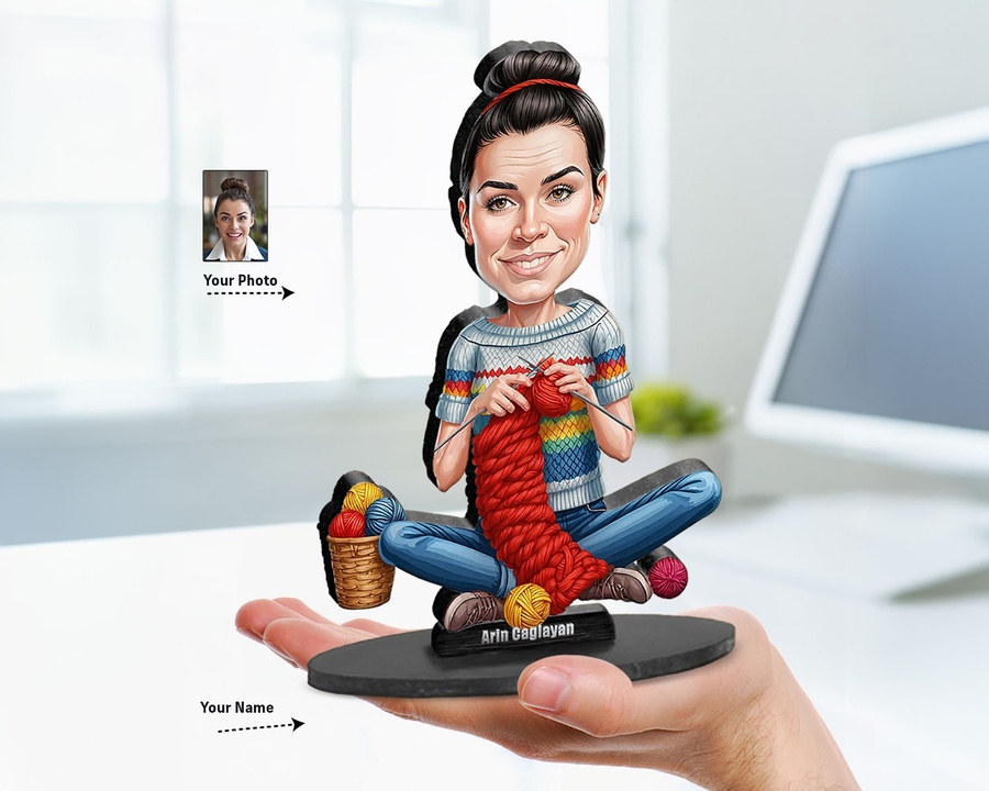 Knitting Grandma Yarn figurine — custom For Her gift